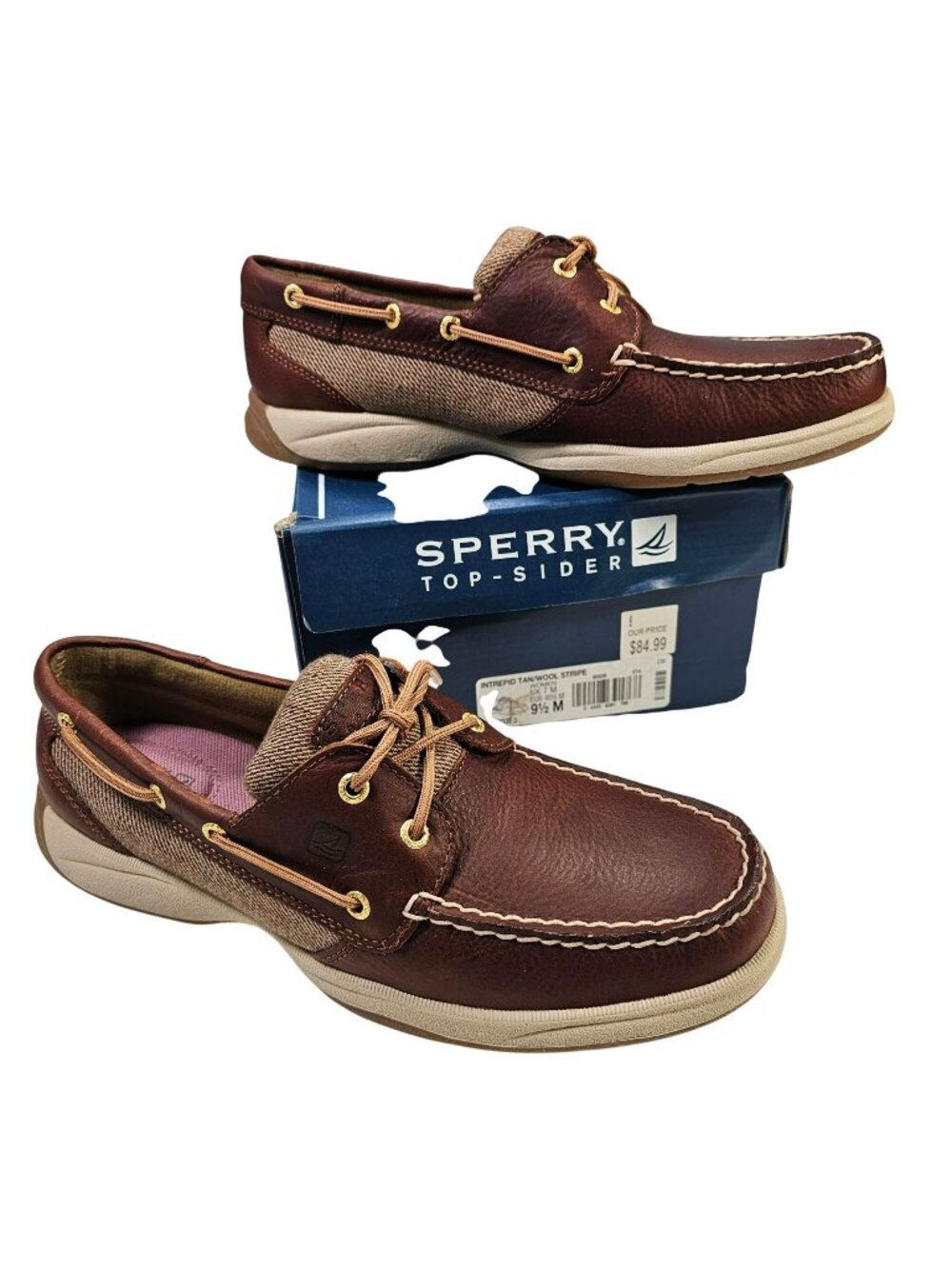 Sperry Intrepid Boat Shoes Women's Size 9.5M Brown Leather Tan Wool EUC w/ Box